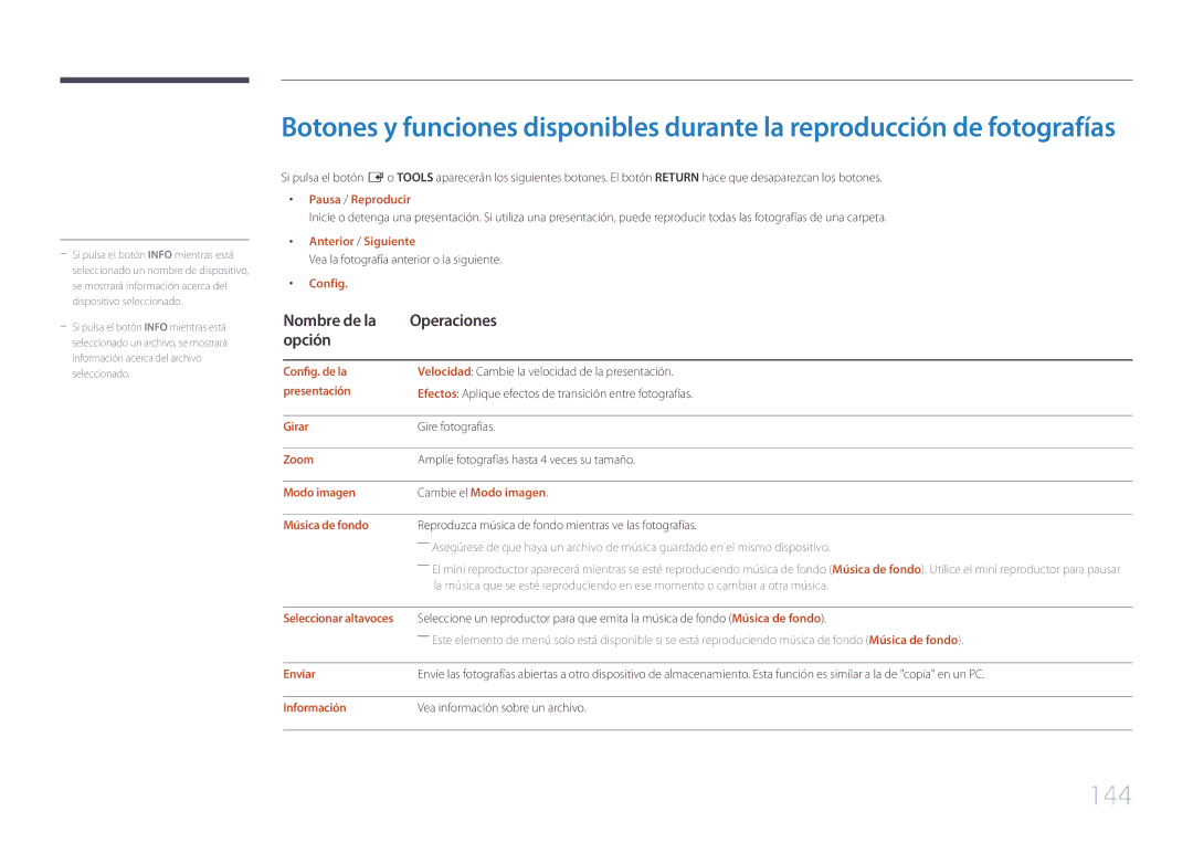 Samsung LH10DBEPTGC/EN, LH10DBEPEBB/EN, LH10DBEPPBB/EN manual 144, Nombre de la Operaciones Opción 