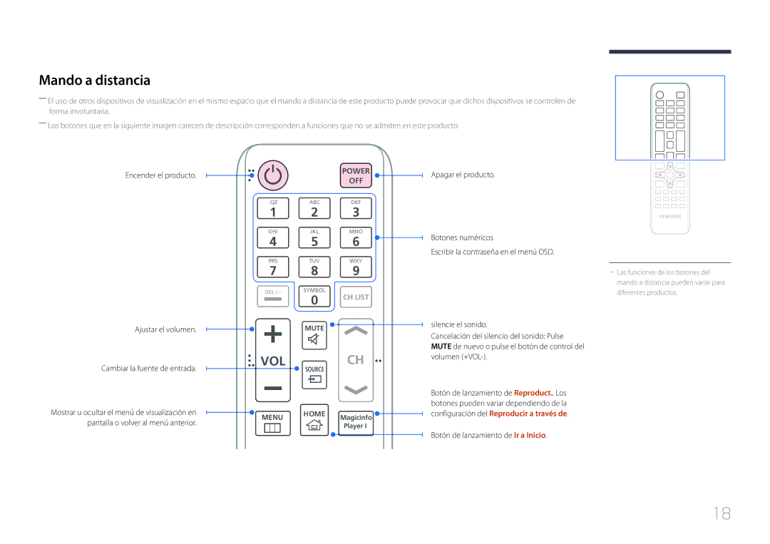 Samsung LH10DBEPTGC/EN, LH10DBEPEBB/EN, LH10DBEPPBB/EN manual Mando a distancia, Botón de lanzamiento de Ir a Inicio 