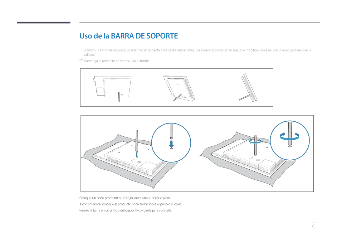 Samsung LH10DBEPTGC/EN, LH10DBEPEBB/EN, LH10DBEPPBB/EN manual Uso de la Barra DE Soporte 