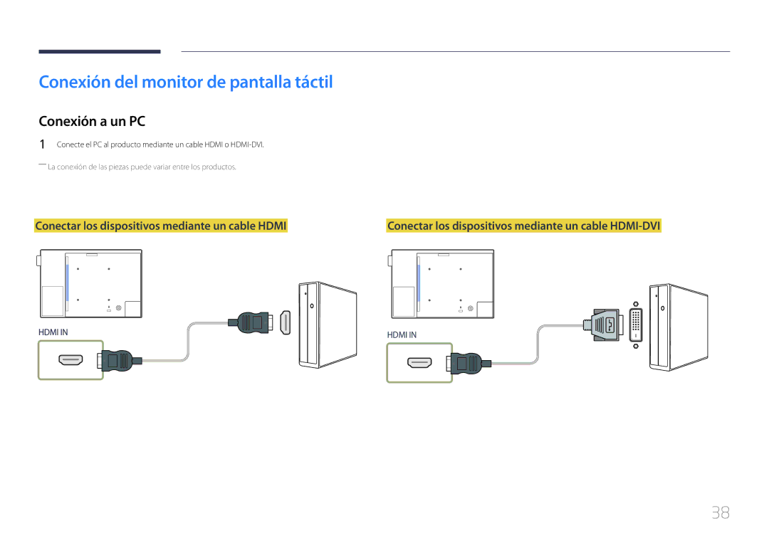 Samsung LH10DBEPPBB/EN, LH10DBEPTGC/EN, LH10DBEPEBB/EN manual Conexión del monitor de pantalla táctil, Conexión a un PC 