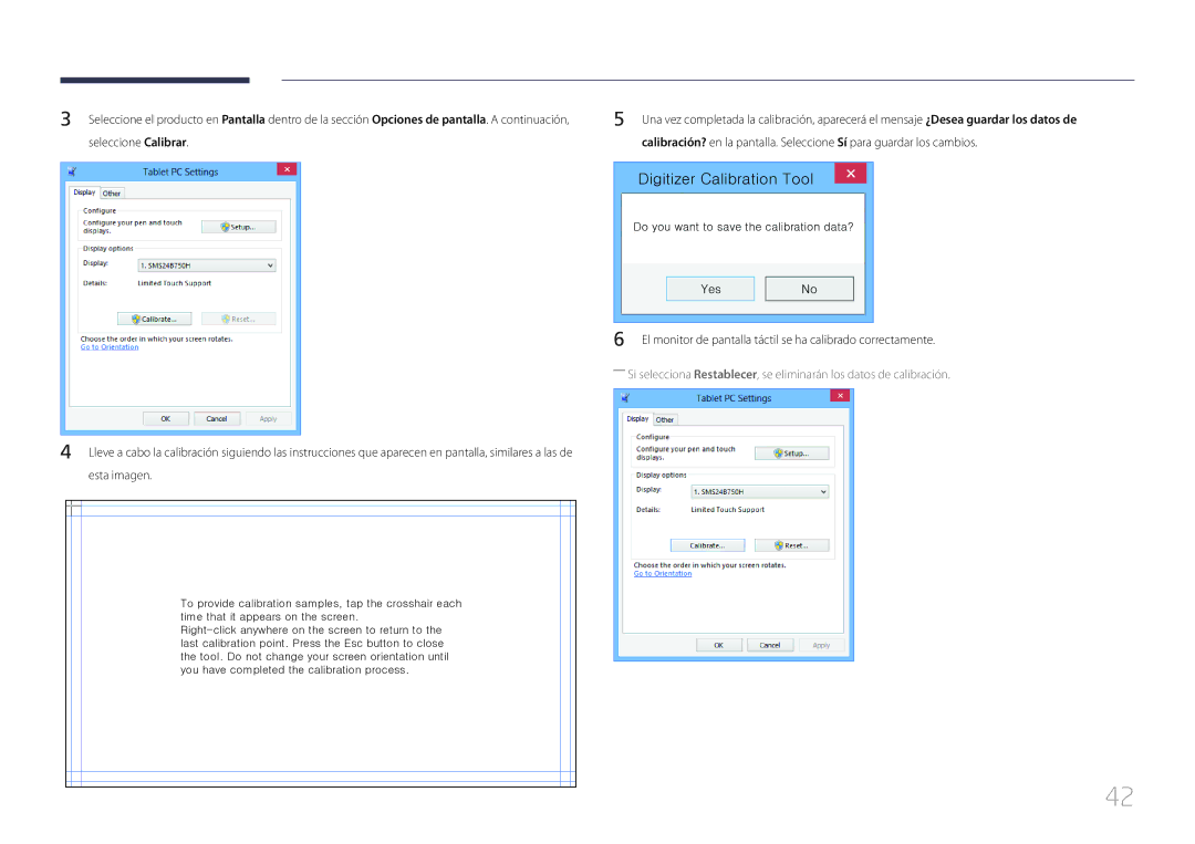 Samsung LH10DBEPTGC/EN manual Digitizer Calibration Tool, El monitor de pantalla táctil se ha calibrado correctamente 