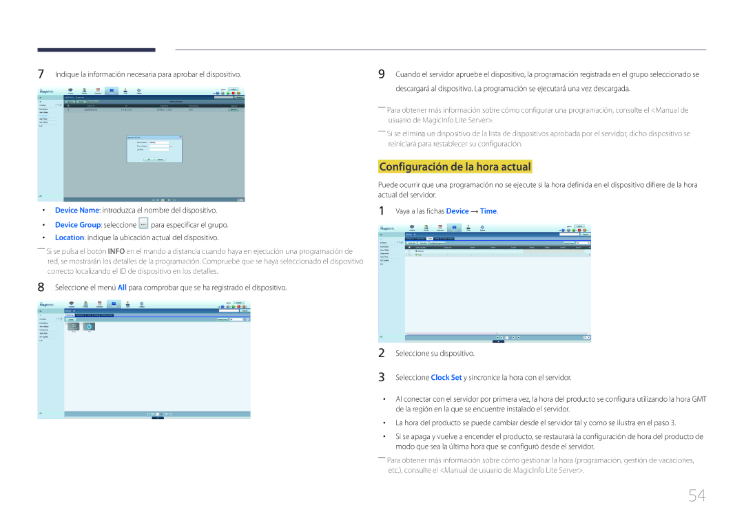 Samsung LH10DBEPTGC/EN, LH10DBEPEBB/EN Configuración de la hora actual, Device Name introduzca el nombre del dispositivo 