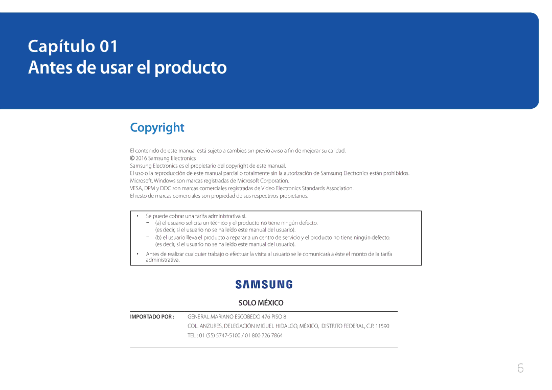 Samsung LH10DBEPTGC/EN, LH10DBEPEBB/EN Antes de usar el producto, Copyright, Se puede cobrar una tarifa administrativa si 