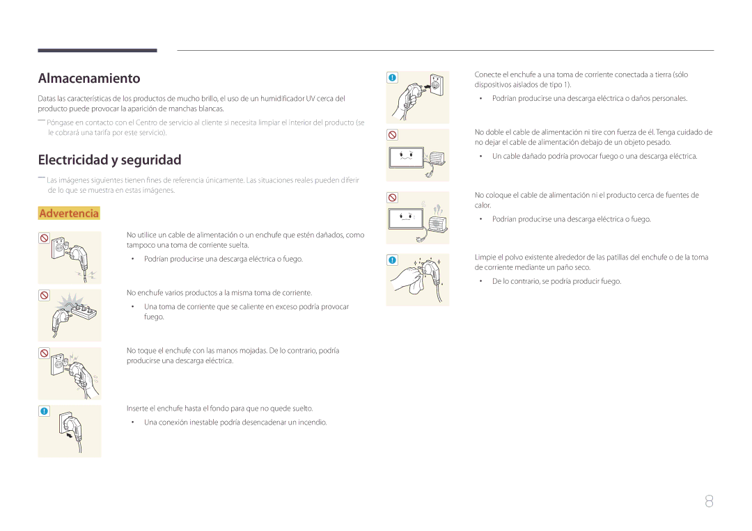 Samsung LH10DBEPPBB/EN, LH10DBEPTGC/EN manual Almacenamiento, Electricidad y seguridad, Dispositivos aislados de tipo 