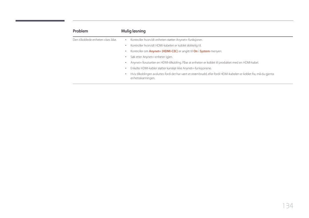 Samsung LH10DBEPPBB/EN, LH10DBEPTGC/EN, LH10DBEPEBB/EN manual 134, Problem 