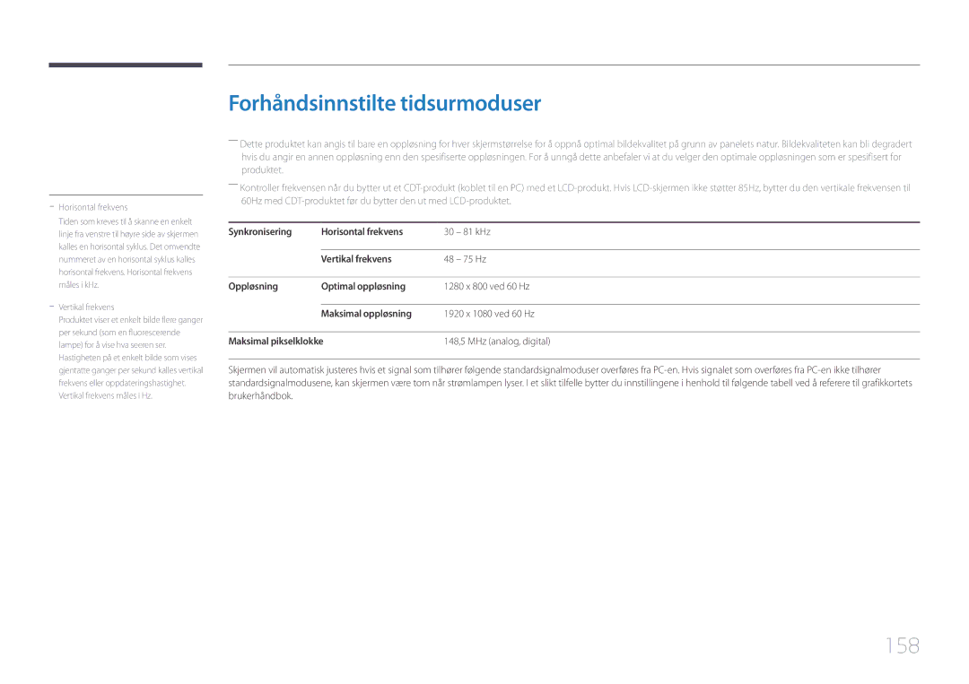 Samsung LH10DBEPPBB/EN, LH10DBEPTGC/EN, LH10DBEPEBB/EN manual Forhåndsinnstilte tidsurmoduser, 158 