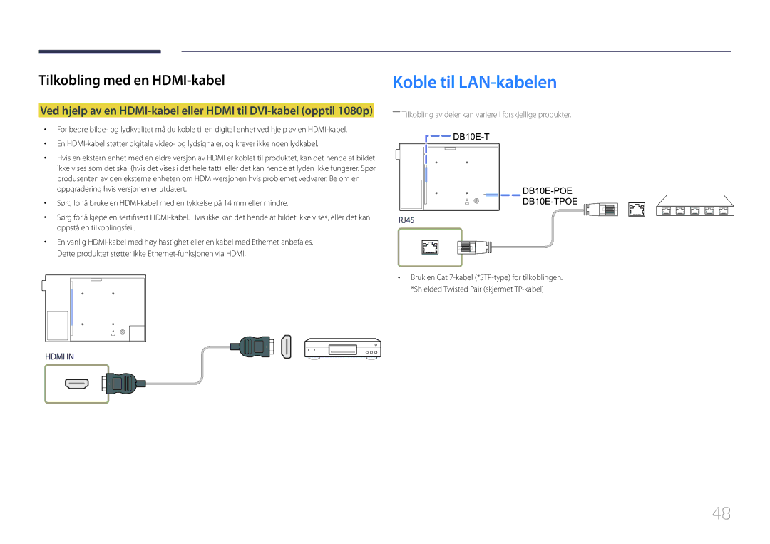 Samsung LH10DBEPTGC/EN, LH10DBEPEBB/EN, LH10DBEPPBB/EN manual Koble til LAN-kabelen 