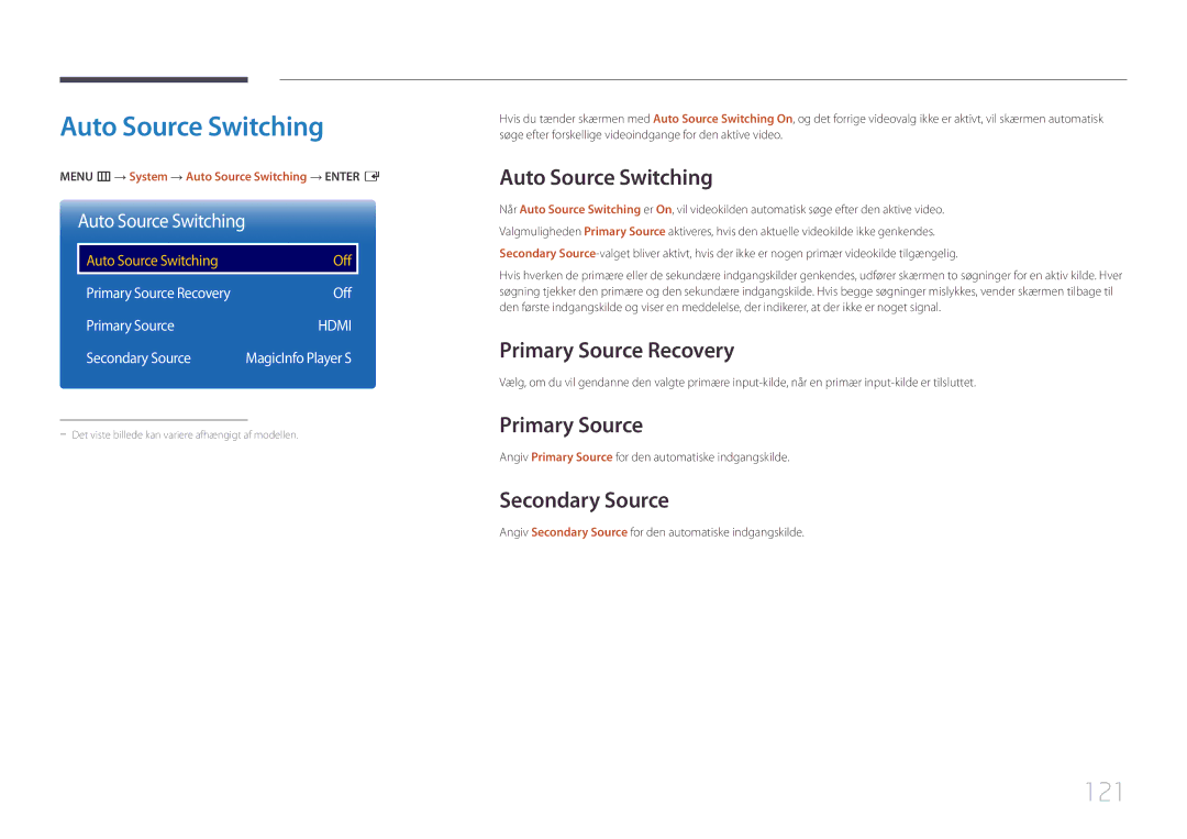 Samsung LH10DBEPEBB/EN, LH10DBEPTGC/EN, LH10DBEPPBB/EN manual Auto Source Switching, 121 