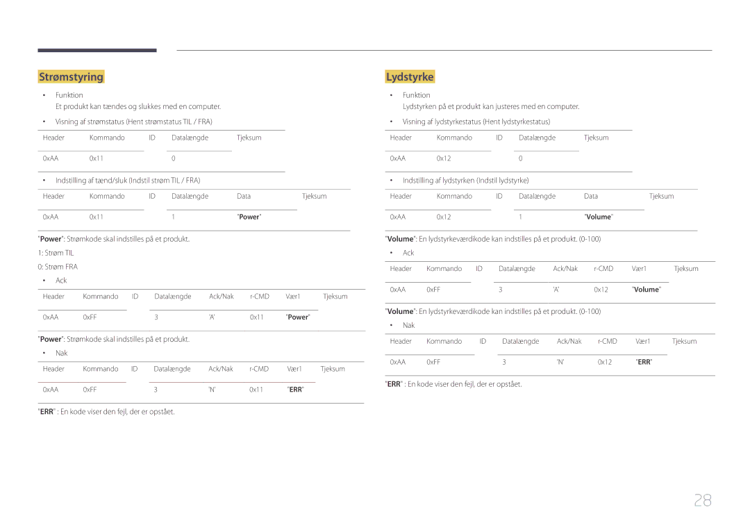 Samsung LH10DBEPEBB/EN, LH10DBEPTGC/EN, LH10DBEPPBB/EN manual Strømstyring, Lydstyrke 