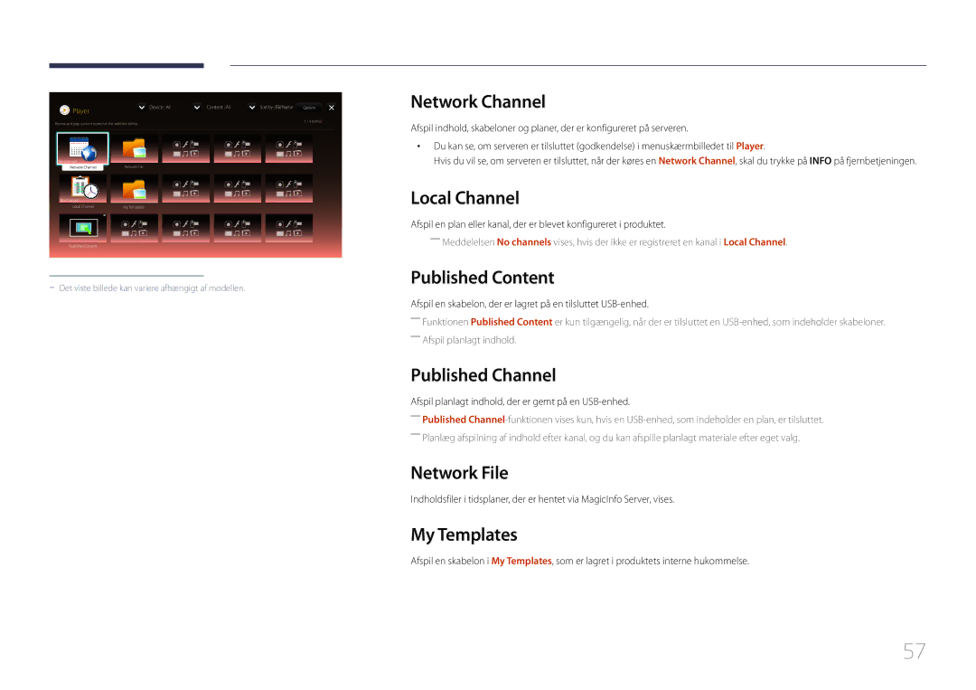 Samsung LH10DBEPTGC/EN Network Channel, Local Channel, Published Content, Published Channel, Network File, My Templates 