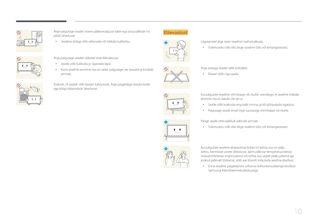 Samsung LH10DBEPEBB/EN manual Tulemuseks võib olla tõrge seadme töös või kehavigastused, Samsungi klienditeeninduskeskusega 