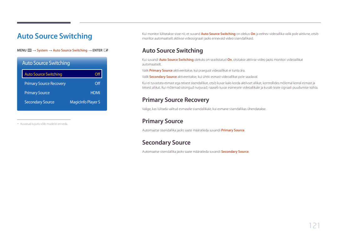 Samsung LH10DBEPEBB/EN, LH10DBEPTGC/EN, LH10DBEPPBB/EN manual Auto Source Switching, 121 