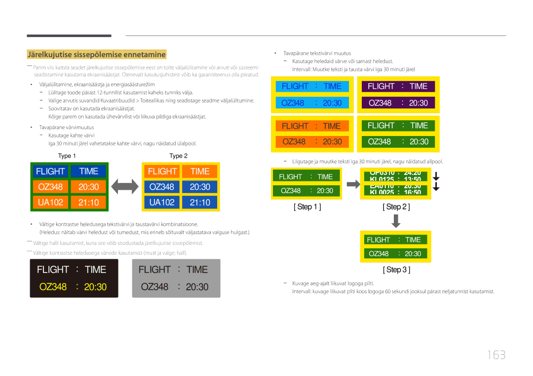 Samsung LH10DBEPEBB/EN, LH10DBEPTGC/EN, LH10DBEPPBB/EN manual 163, Järelkujutise sissepõlemise ennetamine 