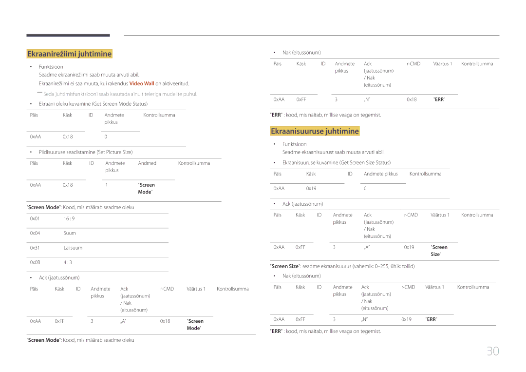 Samsung LH10DBEPTGC/EN, LH10DBEPEBB/EN, LH10DBEPPBB/EN manual Ekraanirežiimi juhtimine, Ekraanisuuruse juhtimine 