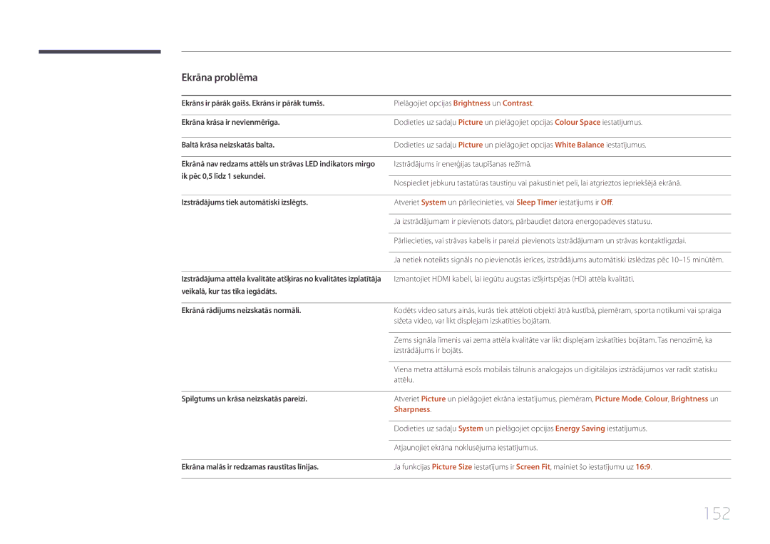 Samsung LH10DBEPPBB/EN, LH10DBEPTGC/EN, LH10DBEPEBB/EN manual 152, Sharpness 