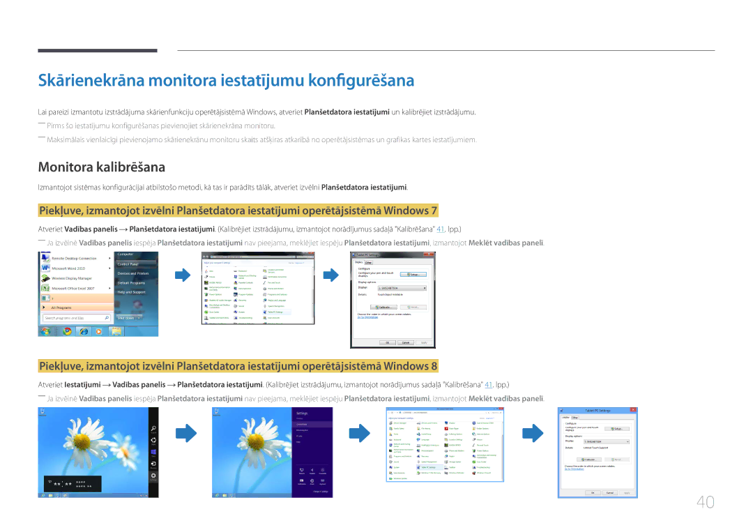 Samsung LH10DBEPEBB/EN, LH10DBEPTGC/EN manual Skārienekrāna monitora iestatījumu konfigurēšana, Monitora kalibrēšana 