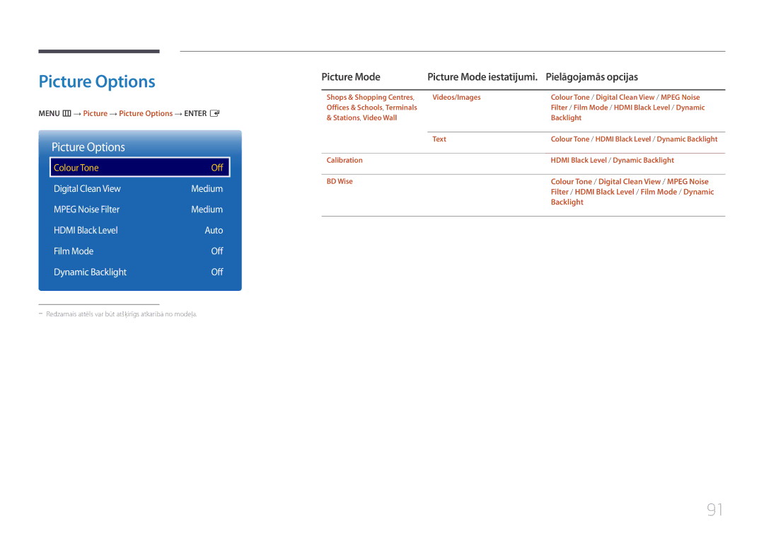 Samsung LH10DBEPEBB/EN, LH10DBEPTGC/EN, LH10DBEPPBB/EN manual Picture Options, Digital Clean View, Mpeg Noise Filter 