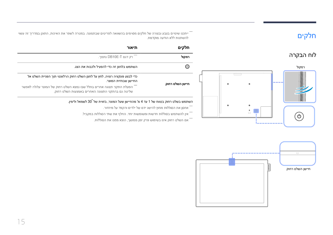 Samsung LH10DBEPEBB/EN, LH10DBEPTGC/EN manual הרקבה חול, רואית םיקלח, לוקמר קוחר טלשה ןשייח 