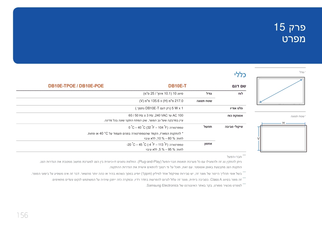 Samsung LH10DBEPTGC/EN, LH10DBEPEBB/EN manual טרפמ, יללכ, 156, םגד םש 