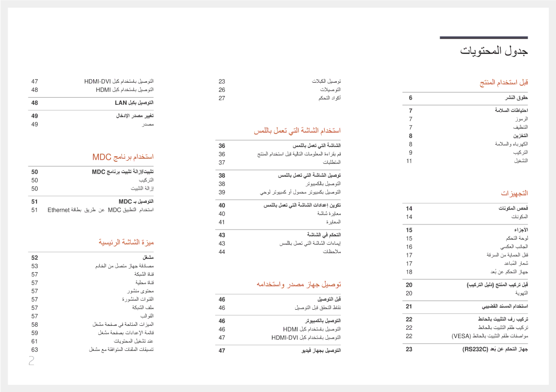 Samsung LH10DBEPEBB/UE, LH10DBEPTGC/EN, LH10DBEPEBB/NG, LH10DBEPTGC/NG manual تايوتحملا لودج 