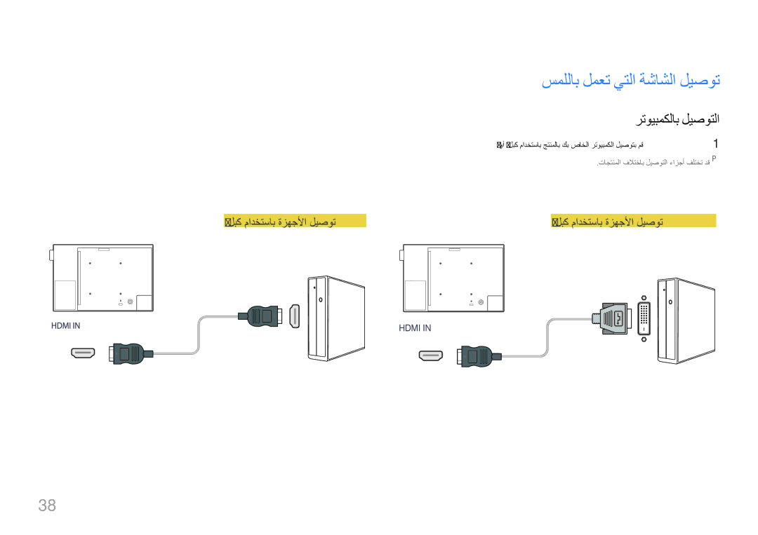 Samsung LH10DBEPEBB/UE, LH10DBEPTGC/EN سمللاب لمعت يتلا ةشاشلا ليصوت, رتويبمكلاب ليصوتلا, Hdmi لبك مادختساب ةزهجلأا ليصوت 