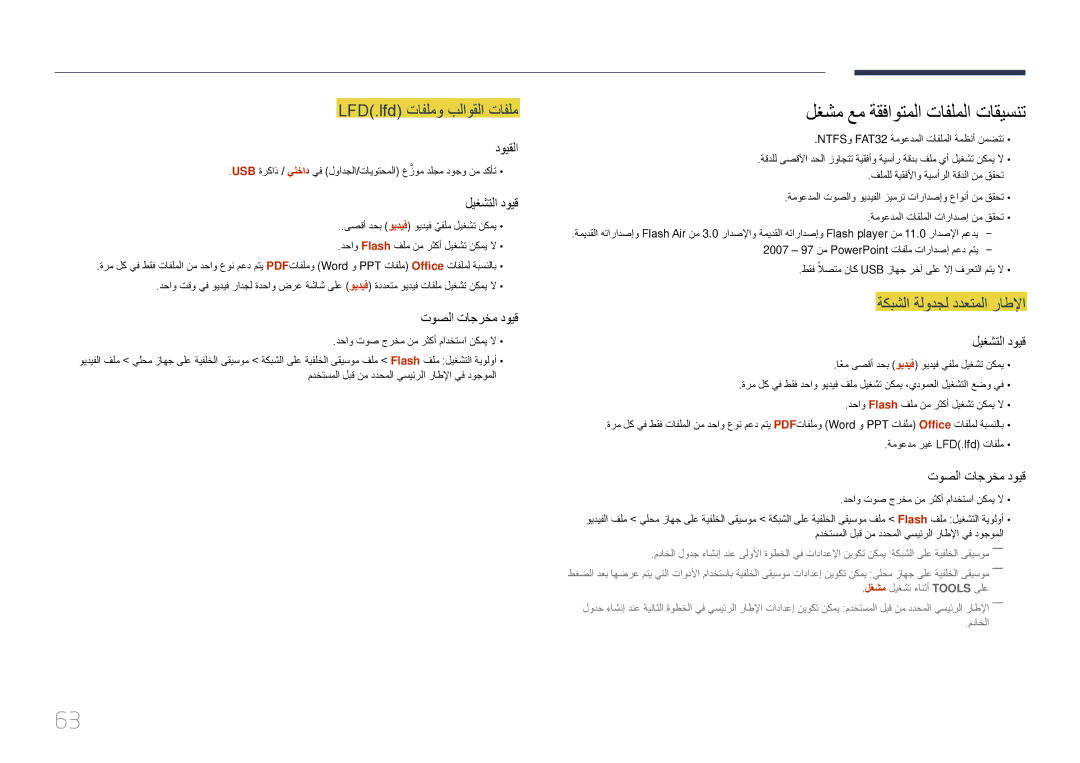 Samsung LH10DBEPTGC/NG لغشم عم ةقفاوتملا تافلملا تاقيسنت, LFD\.lfd\⤠تافلمو بلاوقلا تافلم, ةكبشلا ةلودجل ددعتملا راطلإا 