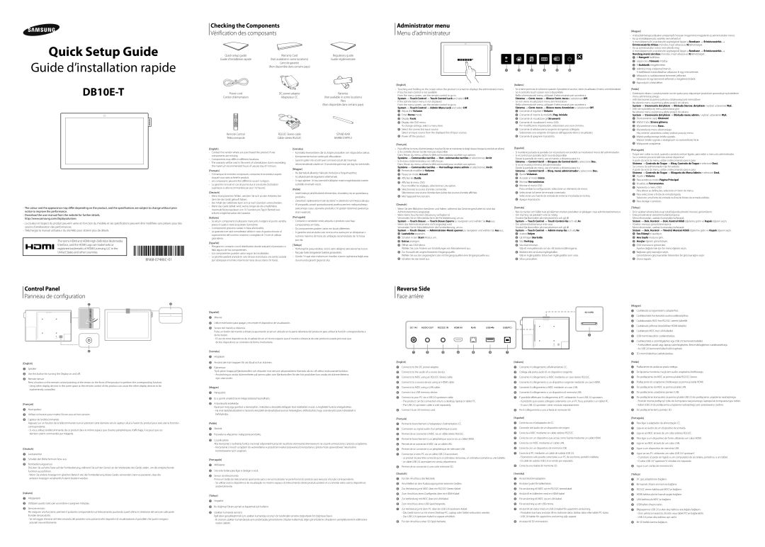 Samsung LH10DBEPTGC/NG manual Checking the Components, Vérification des composants, Administrator menu, Control Panel 