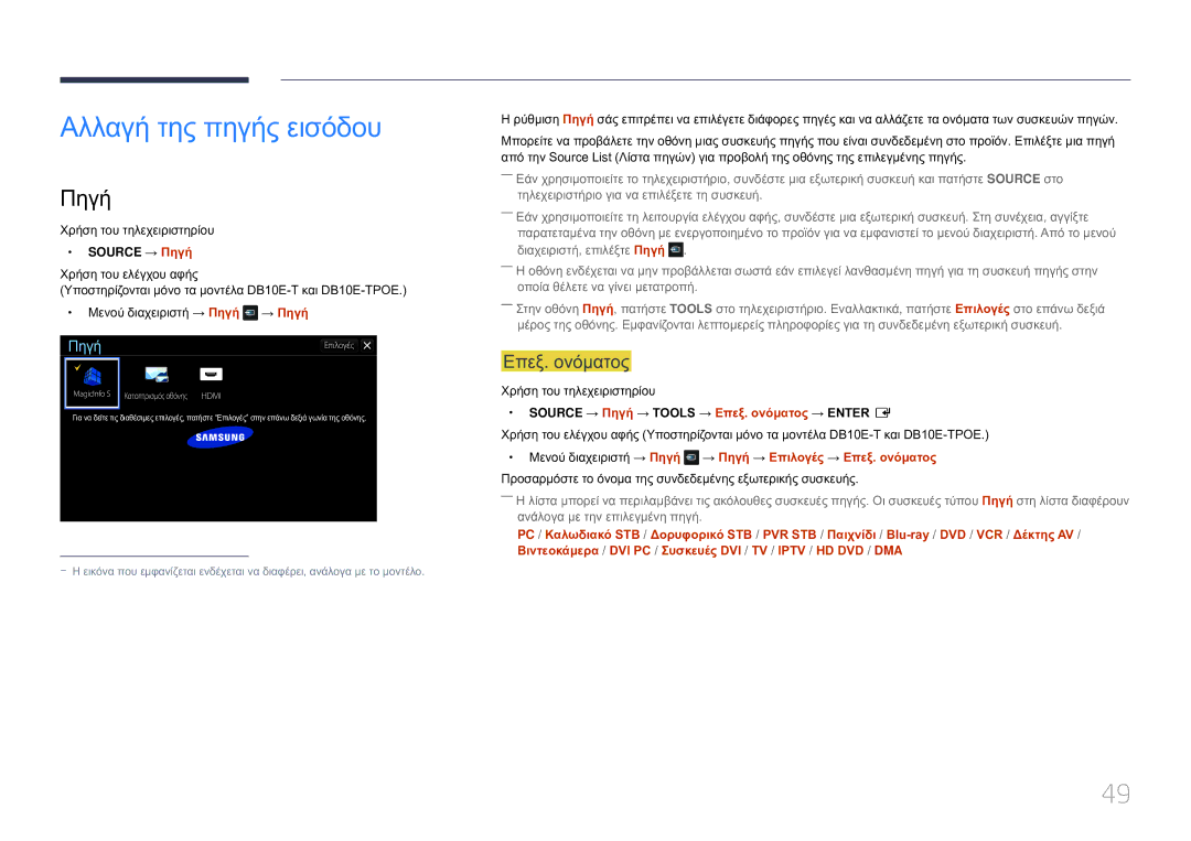 Samsung LH10DBEPTGC/EN manual Αλλαγή της πηγής εισόδου, Πηγή, Επεξ. ονόματος 