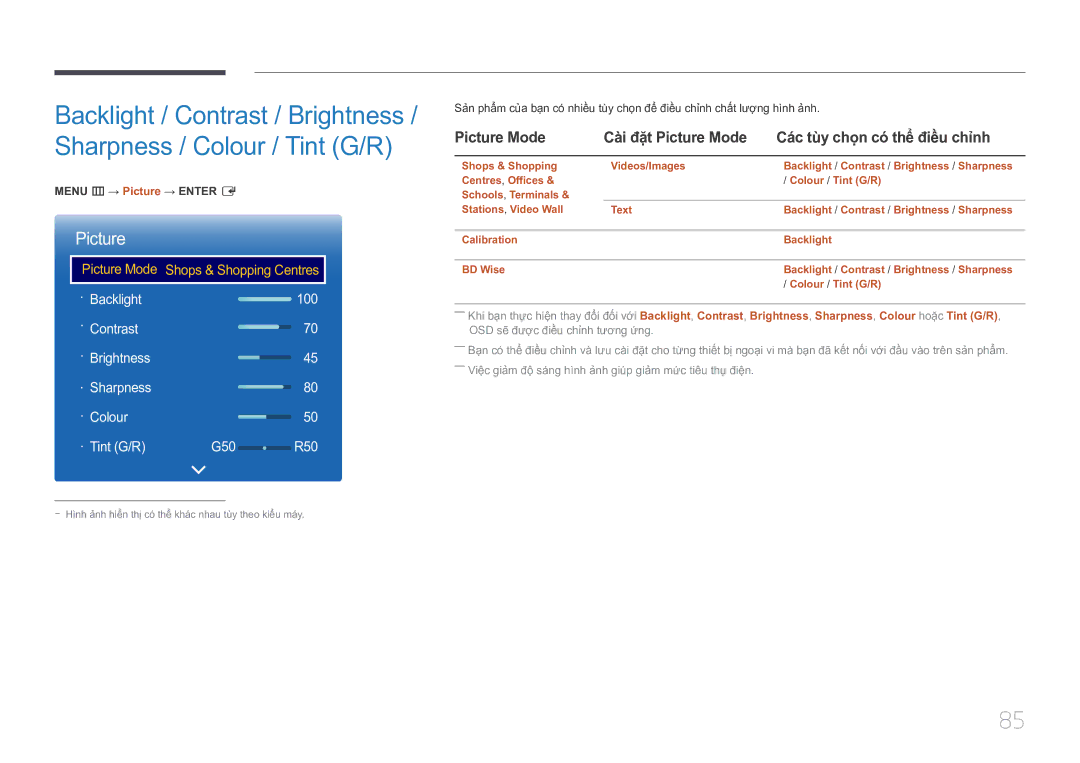 Samsung LH10DBEPTGC/XY manual Menu m → Picture → Enter E 