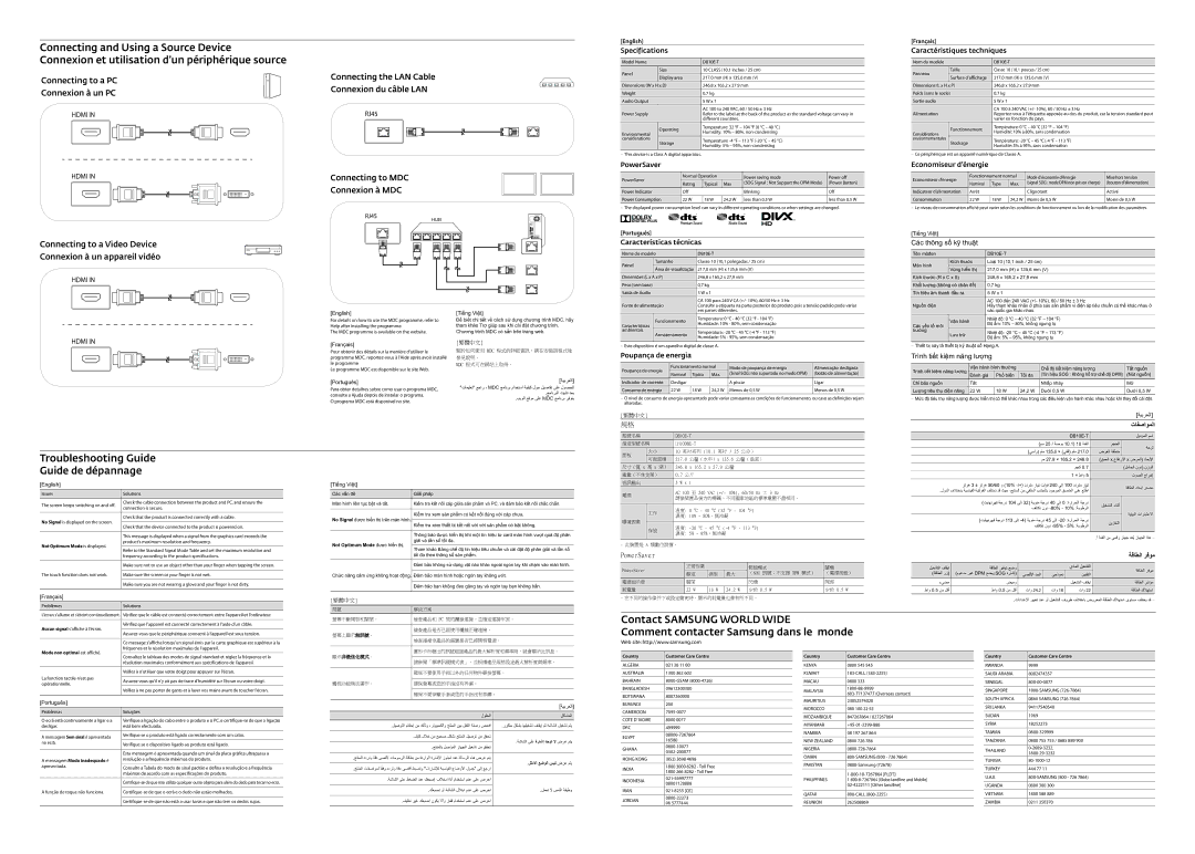 Samsung LH10DBEPTGC/XY PowerSaver, Caractéristiques techniques, Economiseur d’énergie, Português Características técnicas 