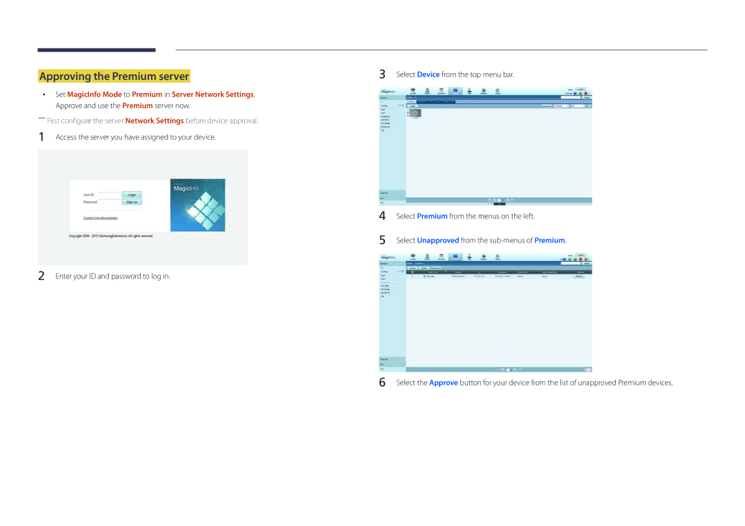 Samsung LH22DBDPLGC/UE, LH22DBDPLGC/EN manual Approving the Premium server 