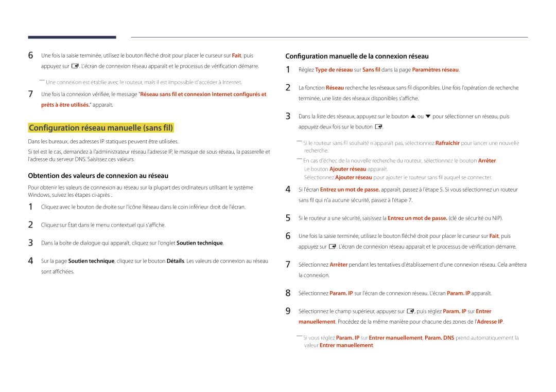 Samsung LH22DBDPLGC/EN manual Configuration réseau manuelle sans fil, La connexion 