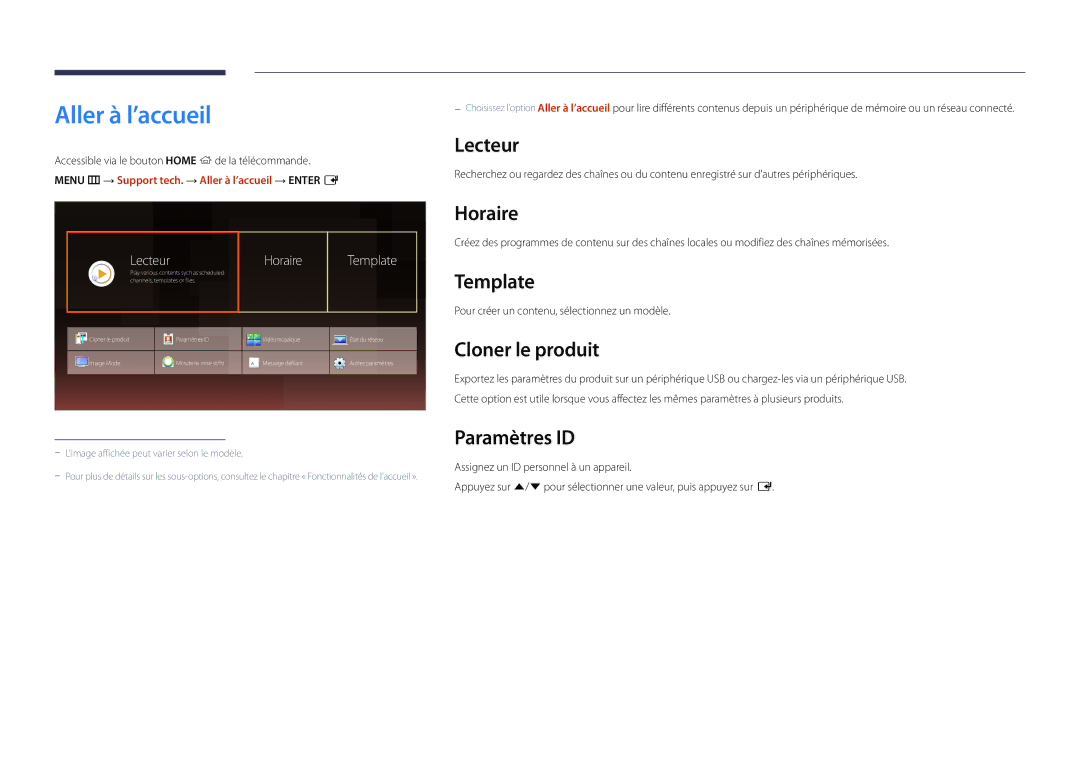 Samsung LH22DBDPLGC/EN manual Aller à l’accueil 