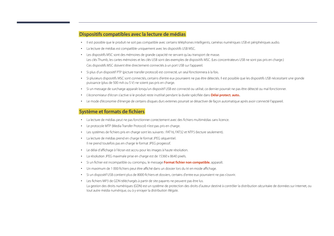 Samsung LH22DBDPLGC/EN manual Dispositifs compatibles avec la lecture de médias, Système et formats de fichiers 