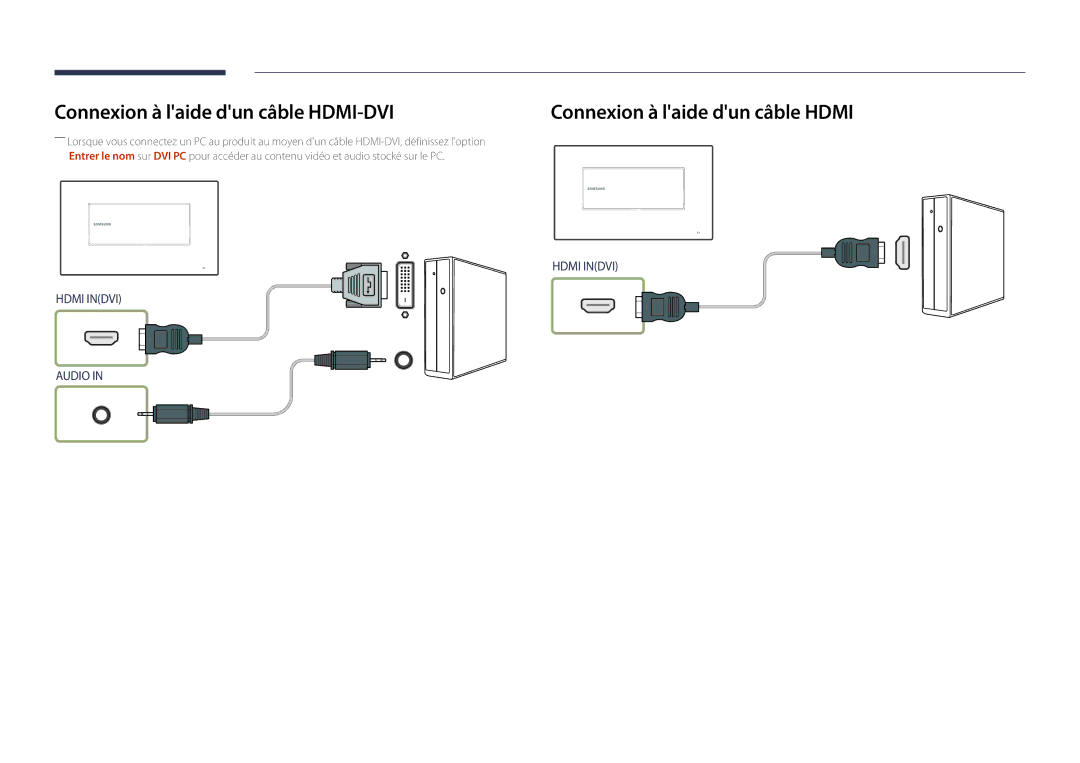 Samsung LH22DBDPLGC/EN manual Connexion à laide dun câble HDMI-DVI, Connexion à laide dun câble Hdmi 