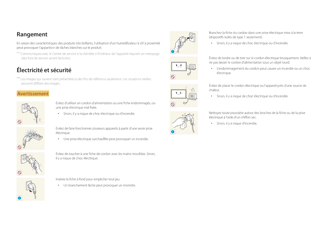 Samsung LH22DBDPLGC/EN manual Rangement, Électricité et sécurité 