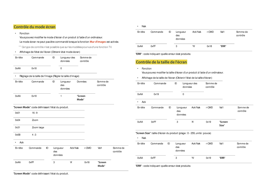 Samsung LH22DBDPLGC/EN manual Contrôle du mode écran, Contrôle de la taille de lécran 