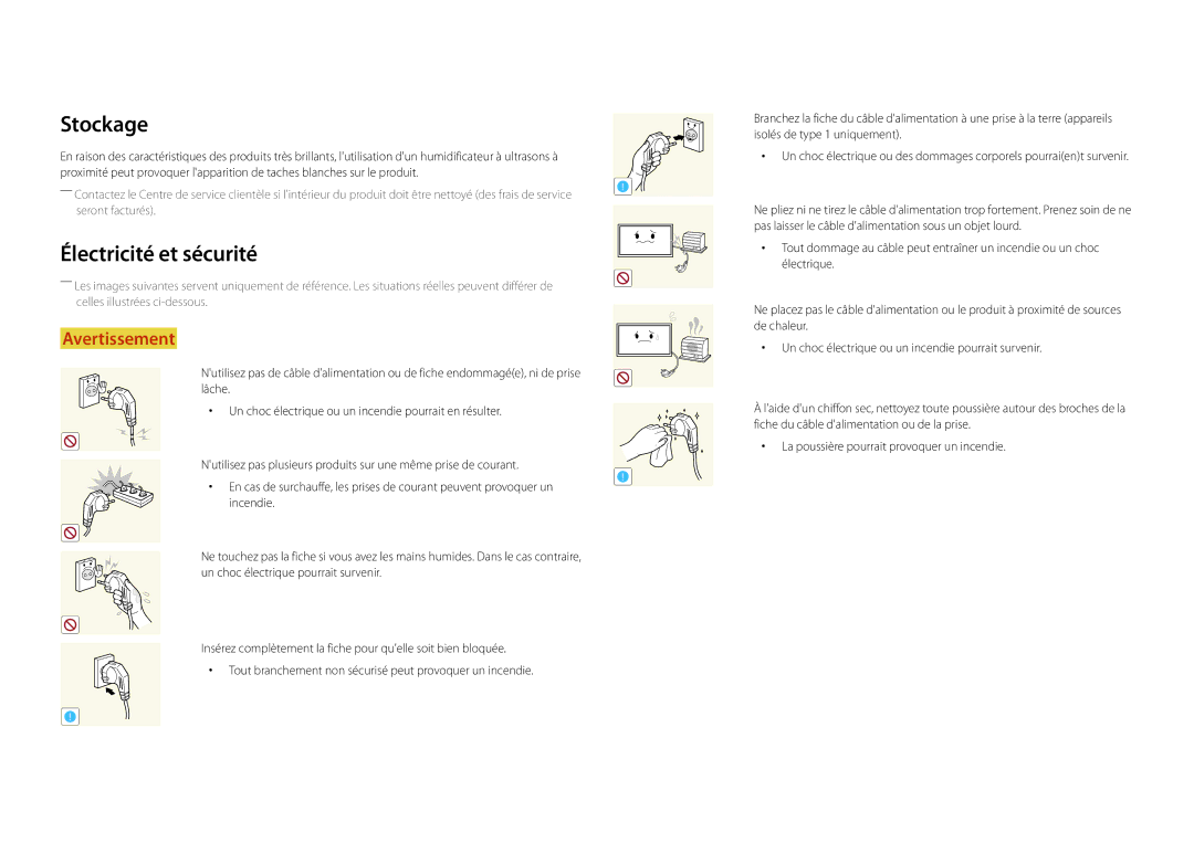 Samsung LH22DBDPLGC/EN manual Stockage, Électricité et sécurité 