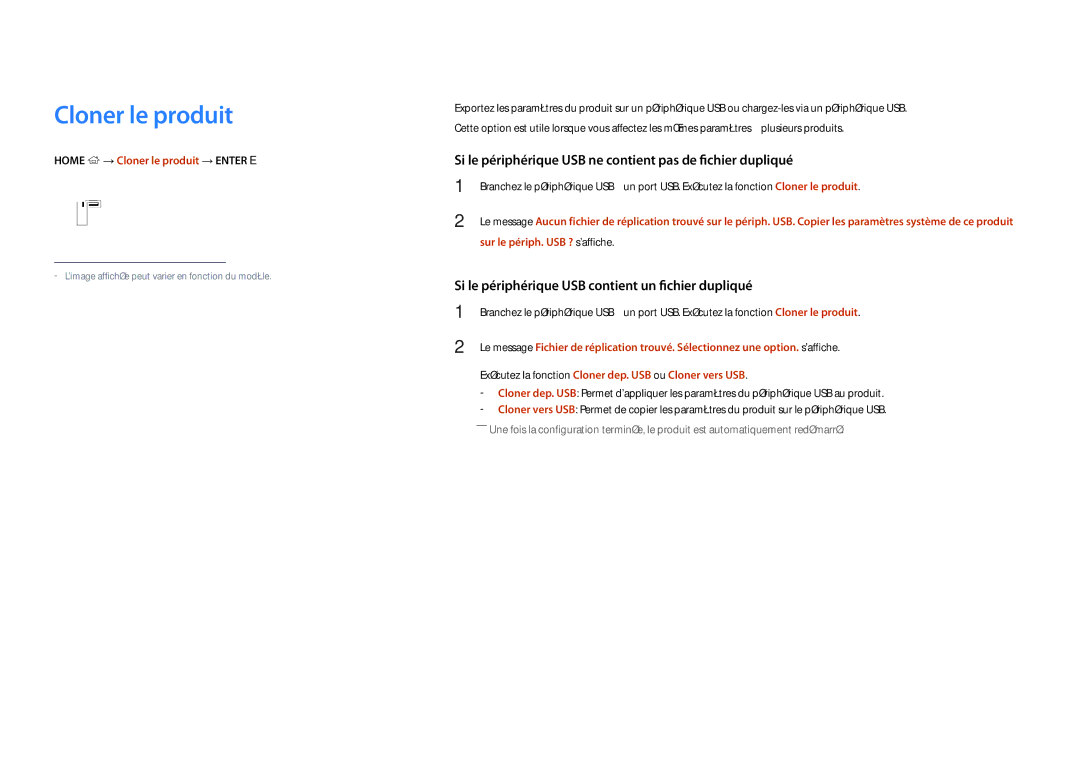 Samsung LH22DBDPLGC/EN manual Cloner le produit, Si le périphérique USB ne contient pas de fichier dupliqué 