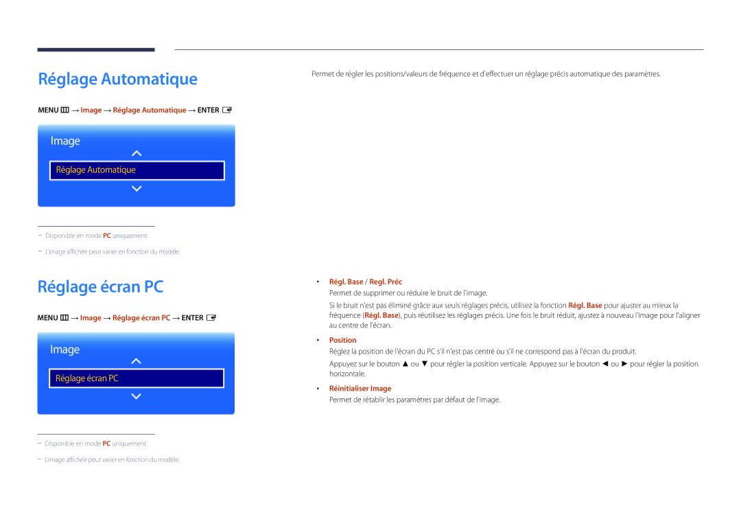 Samsung LH22DBDPLGC/EN manual Réglage Automatique, Réglage écran PC 