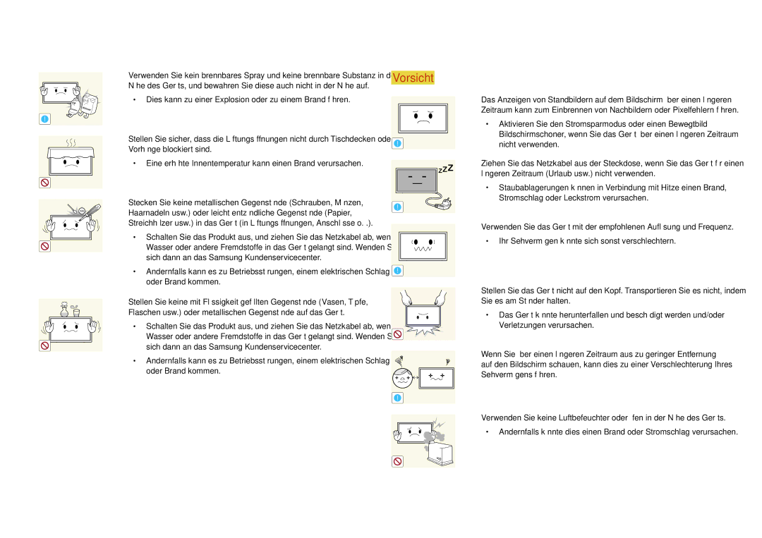 Samsung LH22DBDPLGC/EN manual Stecken Sie keine metallischen Gegenstände Schrauben, Münzen 