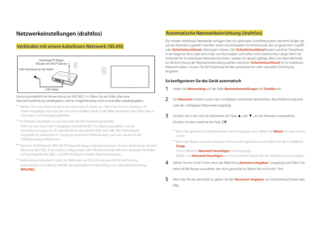 Samsung LH22DBDPLGC/EN manual Netzwerkeinstellungen drahtlos, Verbinden mit einem kabellosen Netzwerk Wlan, Stopp 