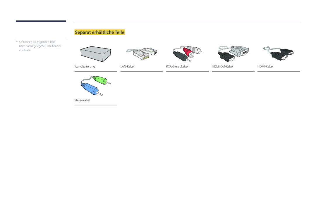 Samsung LH22DBDPLGC/EN manual Separat erhältliche Teile 