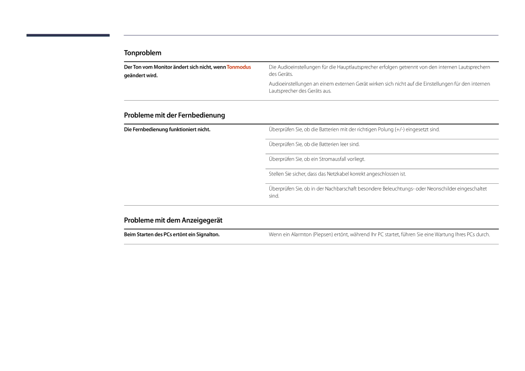 Samsung LH22DBDPLGC/EN Probleme mit der Fernbedienung, Probleme mit dem Anzeigegerät, Die Fernbedienung funktioniert nicht 