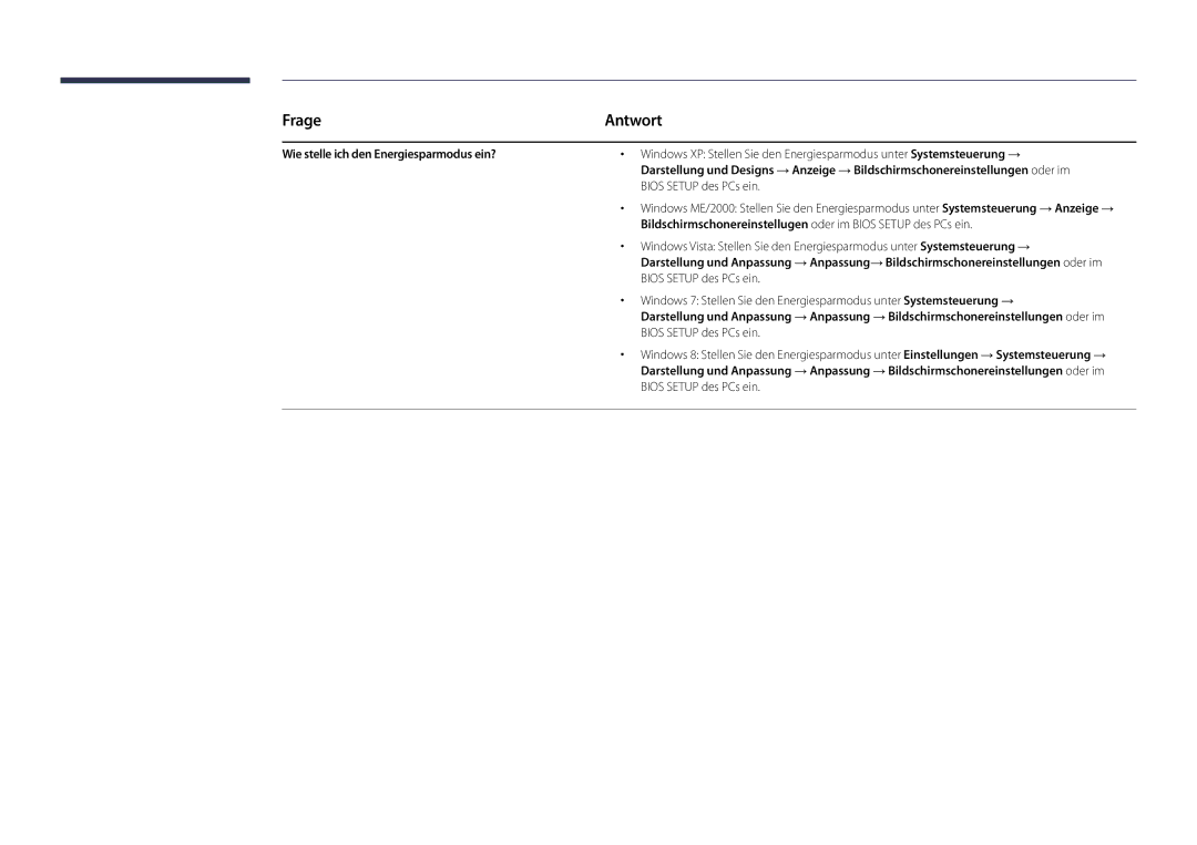 Samsung LH22DBDPLGC/EN manual Frage, Wie stelle ich den Energiesparmodus ein? 