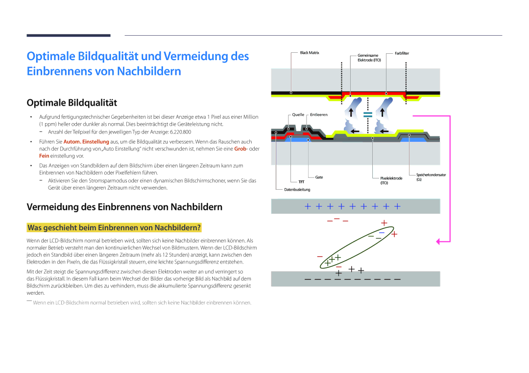 Samsung LH22DBDPLGC/EN manual Optimale Bildqualität, Vermeidung des Einbrennens von Nachbildern 