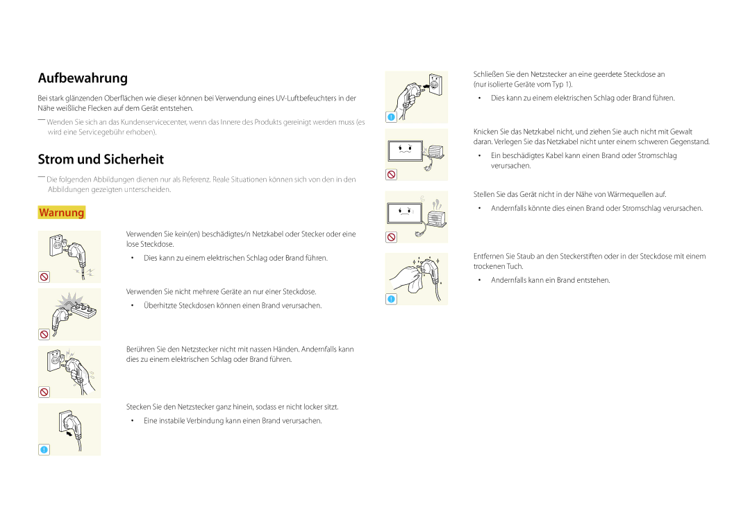 Samsung LH22DBDPLGC/EN manual Aufbewahrung, Strom und Sicherheit 