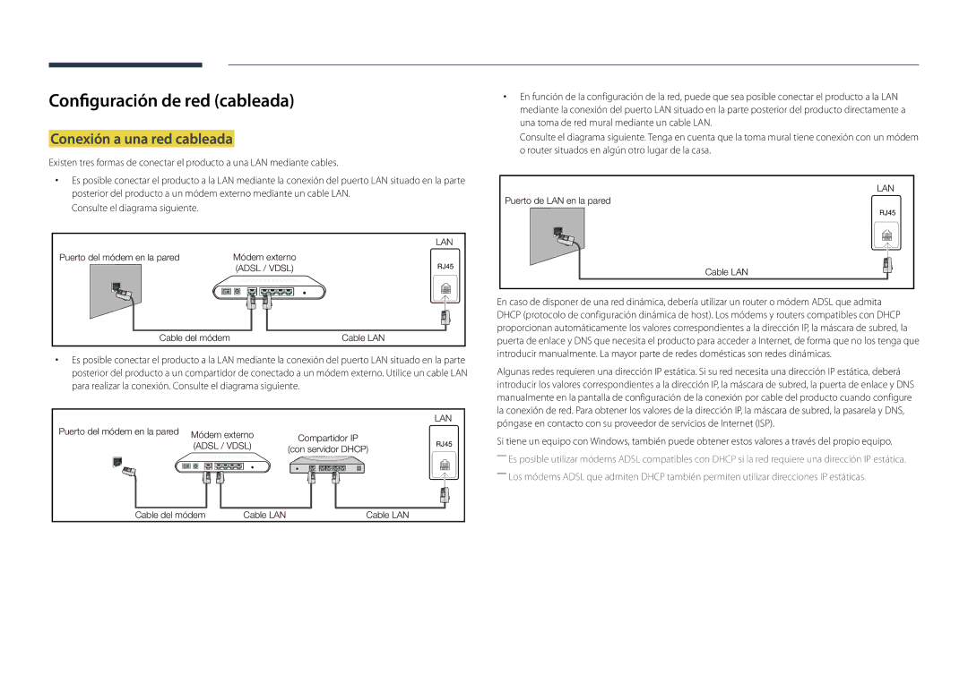 Samsung LH22DBDPLGC/EN manual Configuración de red cableada, Conexión a una red cableada 