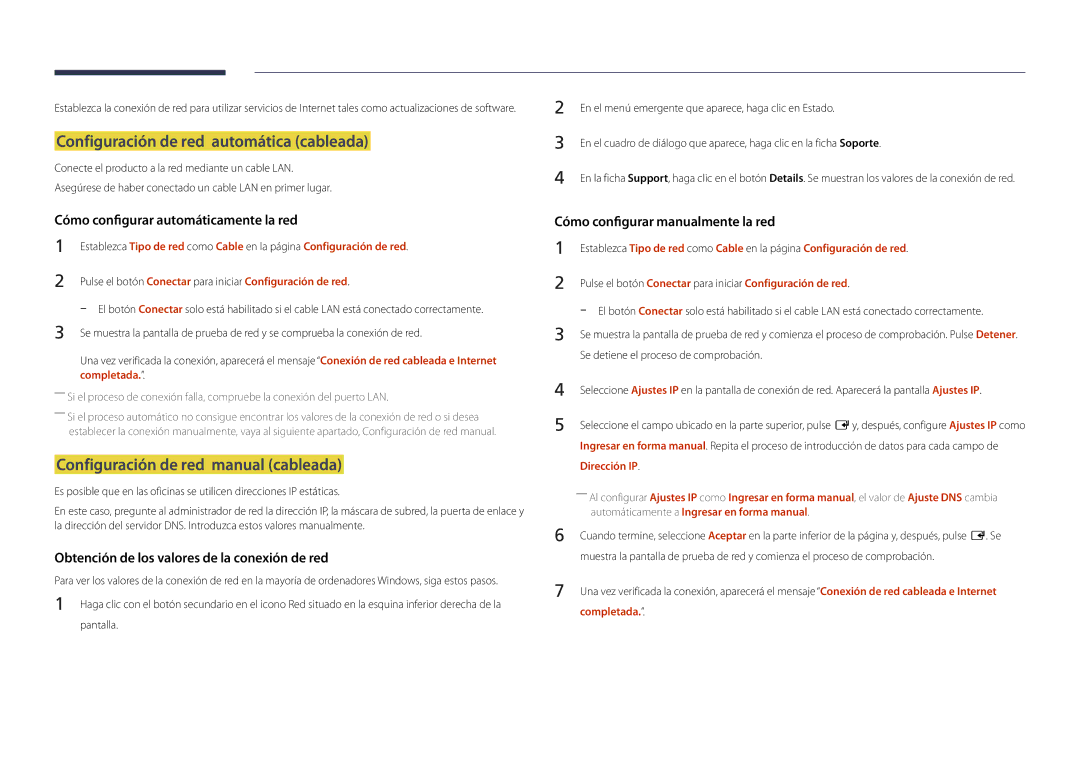 Samsung LH22DBDPLGC/EN Configuración de red automática cableada, Configuración de red manual cableada, Dirección IP 