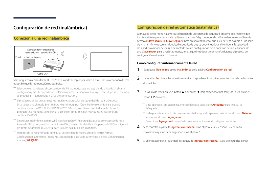 Samsung LH22DBDPLGC/EN manual Configuración de red inalámbrica, Configuración de red automática inalámbrica, Disponibles 